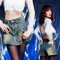 ราคา loveruby.store - Mid rise denim skirt กระโปรงกางเกงยีนส์ สีrusty blue สียีนส์เฟด มีดีเทลผ้าสองชิ้น โค้งตรงกระเป๋า (28882821872)