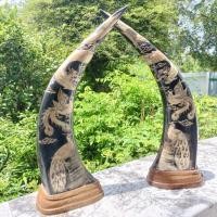 ราคา เขาควายแกะสลัก 17 นิ้ว รูปมังกร, นกยูงและนกเล่งหงส์ บนฐานไม้ ตกแต่งบ้าน ร้านค้า เครื่องรางนำโชคลาภ (29408233418)