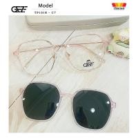 ราคา กรอบแว่นสายตา GEZE Clip-On รุ่น TP1018 - C7 เต็มกรอบสีชมพูใส คลิปออนแม่เหล็ก เลนส์กันแดด Polarized (19754054722)