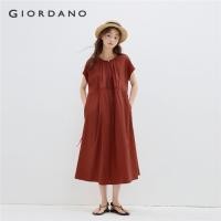 ราคา GIORDANO WOMEN Pleated crewneck drawstring waist dress 18465205 (43450812214)