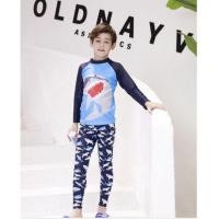 ราคา ชุดว่ายน้ำเด็กโต แขนยาวขายาว พื้นฟ้าฉลามใหญ่ (23720253544)