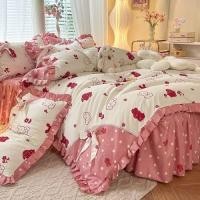 ราคา เกาหลีโบว์แปรงผ้าปูที่นอนชุดสี่ชิ้นสไตล์เจ้าหญิงลูกไม้ผ้านวม Pastoral ผ้านวมผ้าปูที่นอนสิ่งทอลายทแย (26963558419)