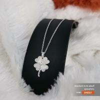 ราคา สร้อยคอพร้อมจี้เงินแท้ 92.5 จี้ใบโคลเวอร์ (จี้เพชรสวิส CZ) งานชุบทองคำขาว SV0021 (22072865381)