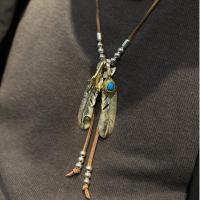 ราคา 925 sterling silver 'ISA Seiko eagle claw dot gold หนังนิ่มลูกปัดมู่เล่ขนนกสร้อยคอจี้แฮนด์เมด unise (27073003972)