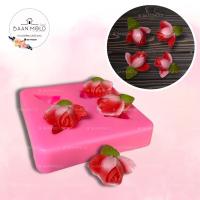 ราคา (พร้อมส่ง) แม่พิมพ์ซิลิโคน พิมพ์ซิลิโคนสามมิติ ฟองดอง พิมพ์วุ้น พิมพ์ขนม แม่พิมพ์กุหลาบตูมติดใบเล็ก 4 ช่อง (2956385705)