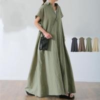 ราคา ชุดเดรสแขนสั้น ทำจากผ้าฝ้ายและลินิน สำหรับผู้หญิง ทรงหลวม สไตล์ย้อนยุค (41917591763)