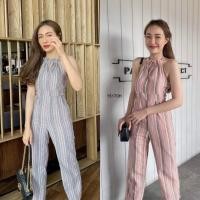 ราคา MF15170 Jumpsuit จั้มสูทแขนกุดทรงคล้องคอ ผ้าทอลายริ้วแบบสลับสี มีซิปหลัง ใส่เที่ยว ทำงานได้นะคะ (6678358236)