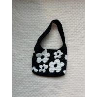 ราคา New!! กระเป๋าเชือกถัก สีดำ ลายดอกไม้สีขาว (29192854618)