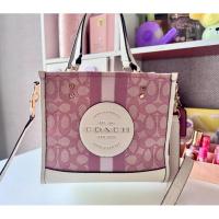 ราคา แท้] COACH Tote Bag กระเป๋าสะพายข้าง/สะพายไหล่ รุ่น Signature Stripe Pink-White แม่ค้าใช้งานเองค่ะ (43719025857)