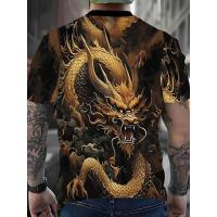 ราคา เสื้อยืดกราฟิกมังกร สีดำ พิมพ์ลายมังกรทอง แขนสั้น สำหรับยิม วิ่ง และใส่ลำลอง (48251138909)