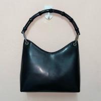 ราคา กระเป๋า มือสอง ของแท้ GUCCI Bamboo Shoulder Bag Patent leather Black Silver สภาพดี (47701194310)