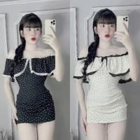 ราคา Polka Dot Pattern Tube Dress - Ruffles Off-the-Shoulder Lace Trim in the Middle - เซ็กซี่ Bodycon สั้น - น่ารัก Chic Miss Banh Beo AZ (41620824859)