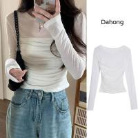 ราคา Dahong เสื้อยืดแขนยาวผู้หญิงสไตล์เกาหลี oversize เสื้อสวย ผ้านิ่มบางเบา คอกลม สำหรับผู้หญิง W458 (44252019815)