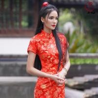 ราคา Je Hua ชุดกี่เพ้ายาว ผ้าไหมจีน ลายมังกร ตรุษจีนสีแดงลายมังกรตรุษจีน JE HUA #12 (22864032042)