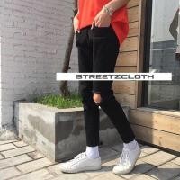 ราคา กางเกงสกินนี่ขาเต่อขาดเข่าข้างเดียว (244833860)