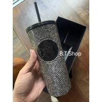 ราคา แก้ว Starbucks Stainless Steel Silver Grey Rhinestone Cold Cup 16oz. (40169584363)