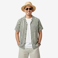 ราคา Striped Knit Hawaiian Shirt เสื้อฮาวายถักลายทาง สีครีม-ขาว-ดำ (43155599057)