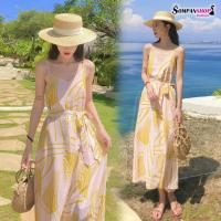 ราคา ชุดไปทะเล ชุดเที่ยวทะเล แม็กซี่เดรสยาวลายกราฟฟิกสีเหลือง สายเดี่ยว แฟชั่นชุดใส่เดินเล่นถ่ายรูปริมชายหาดสวยๆ (4386681292)
