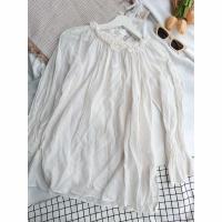 ราคา เสื้อขาวแขนยาว แต่งระบายคอเสื้อ เสื้อปาดไหล่แขนยาวสีขาว (27855593231)