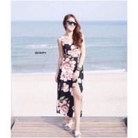 ราคา เดรสลายดอก สายเดี่ยว ผ่าหน้า เว้าเอว ชีฟอง (4386621129)