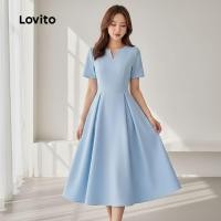 ราคา Lovito ชุดเดรสผู้หญิงเปิดหน้า สีฟ้า แยกช่วงฤดูใบไม้ผลิฤดูร้อน L143ED087 (44601842095)