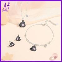 ราคา แสงหรูหราอเนกประสงค์ฝังสีชมพูและสีดําแมวสร้อยข้อมือต่างหูสร้อยคอ RXW600 (41416258513)