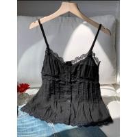 ราคา เสื้อสายเดี่ยวแต่งขอบลูกไม้สีดำ (48000934554)