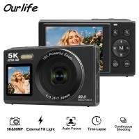 ราคา Ourlife กล้องดิจิตอล CCD Dual Screen กล้องดิจิตอลแบบพกพา 18X ซูม 5K Vintage Vlog Video Recorder 80MP CCD Selfie กล้อง (56302001013)