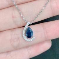 ราคา จี้พลอยแท้ ไพลิน (BLUE SAPPHIRE)สีน้ำเงินเข้ม ประดับด้วยเพชรรัสเซียพร้อมสร้อยคอเงิน 925 % รุ่น GP2650-BS (5608633395)