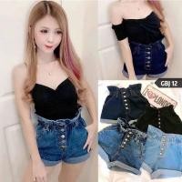 ราคา กางเกงยีนส์ขาสั้น เอวสูงปรี๊ด กระดุม ผ้ายืด (2817260629)