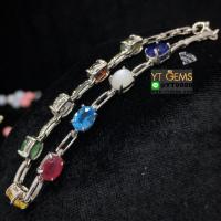 ราคา สร้อยข้อมือนพเก้า สร้อยข้อมือเงินแท้ 92.5% ชุบทองคำขาว ประดับ พลอยนพเก้า (พลอยแท้) นพเก้าครบตามตำรา YTG-9154 (3429323959)