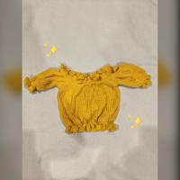 ราคา เสื้อไหมพรมเปิดไหล่ เสื้อครอปไหมพรมสีเหลือง (6042875581)