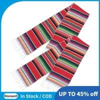 ราคา แพ็ค 2 ชิ้น ผ้าเช็ดโต๊ะเม็กซิกัน Serape สีแดง ขนาด 14 x 84 นิ้ว ลายตารางพร้อมขอบปอมปอม (24246754396)
