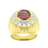 ราคา แหวนผู้ชาย แหวนพลอยแดง เพชร cz ประดับเพชร ชุบทอง แหวนผู้ชายทองชุบ (2588859584)