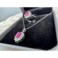 ราคา ชุดเซต ทับทิมธรรมชาติ 5x7มม จากพม่า ประดับล้อมด้วย white zircon หรูหรา เงินแท้ 925 แหวนเงิน และจี (28813988493)