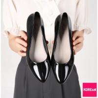 ราคา รองเท้าคัชชู ทรงส้นเตี้ยหัวแหลม สีดำเงา5 ไซส์ แฟชั่น (27824966148)