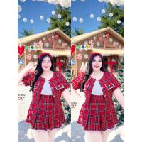 ราคา พร้อมส่ง สาวอวบ ชุดเซ็ตสาวอวบ เซ็ต 3ชิ้น สายเดี่ยว เสื้อคลุมครอป กระโปรงกางเกง ลายสก็อต คริสต์มาส แต่งลูกไม้ (28770065453)