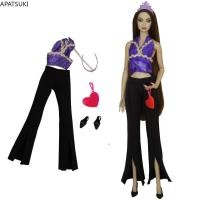 ราคา สีม่วงสีดําแฟชั่นเสื้อผ้าชุดสําหรับตุ๊กตาบาร์บี้ชุดด้านบนแยกกางเกงรองเท้ามงกุฎกระเป๋า1/6อุปกรณ์เสริมตุ๊กตาเด็กของเล่น (26877294312)