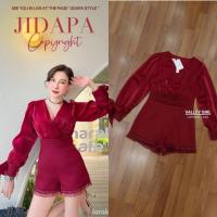 ราคา Lalabelleจั๊มสูทขาสั้นแขนยาวสีแดง (28466756785)