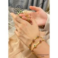 ราคา กำไลพลอยแท้ กำไลนพเก้าดอกไม้ ตัวเรือนเงินแท้ 92.5% ถมทองคำแท้24k (21819094275)