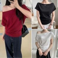 ราคา เสื้อยืดผู้หญิงไซส์ใหญ่คอปาดเอวผ้ายืดใส่สบายและเย็น-ก284 (44161679038)