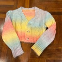 ราคา ส่งต่อ เสื้อคลุมแขนยาวครอปไหมพรมสีรุ้งพาสเทล (27420277258)