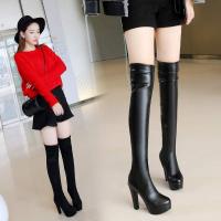 ราคา พร้อมส่ง รองเท้าบูทหนังสีดำส้นสูง 4.7" (16474734476)