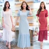 ราคา เดรสลูกไม้ฟ้ารับวันแม่!!! M-4XL Maxi Dress เดรสลูกไม้ขาวผ้าฉลุลายชายหางปลา งานป้าย Love love (21200410511)