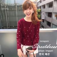ราคา เสื้อแขนยาวไหมพรมสีแดงเลือดหมู (820966963)
