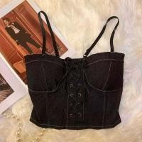 ราคา Bow Lace-up Denim Camisole Niche Versatile Vest Top Women Drawstring Short (28639379577)