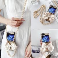 ราคา Luken เกาหลีแฟชั่นโบว์เพิร์ลหนังสําหรับ Samsung Galaxy Z FLIP 6 5 4 3 สําหรับ Galaxy Z FLIP 4 ฝาครอบ Z Flip3 กรณี Z Flip5 Casefor OPPO ค้นหา N3 N2 FLIP (27913279927)