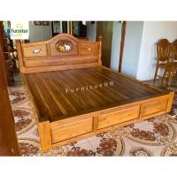 ราคา Furnitur99 เตียงเต้าไม้สักแกะลายช้าง เตียงนอนไม้สัก เตียง 5 ฟุต เตียงนอน 6 ฟุต สีไม้สัก ไม้สักแท้ 100% (24426748940)