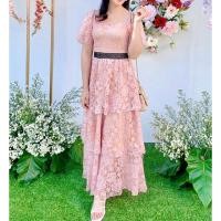 ราคา M✨ชุดเดรสกระโปรงระบายชั้นๆ สีชมพู ใส่ไปงานสวยๆ (18090313050)