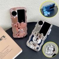 ราคา Electroplated 3D Bear Bracket Flip Case OPPO Find N3 N2 Flip Wave Edge Casing Soft TPU Solid Colour กันกระแทกปกหลัง (28953257994)